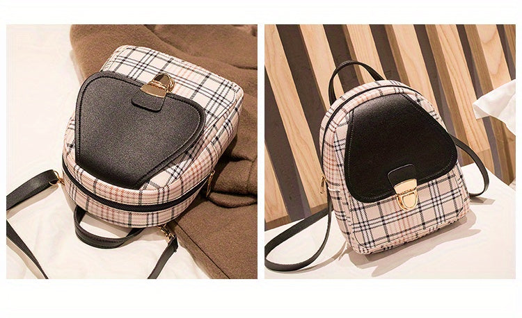 Adjustable Strap Grid Backpack, Cute Backpack, Zipper Casual Shoulder Bag, Card Wallet, Casual Phone Pouch, Leisure Camera Bag, Coin Purse, Key Pouch, Shoulder Bag, Crossbody Bag, Convertible Backpack.