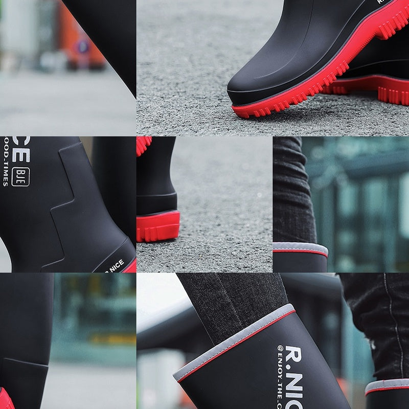 Men's Lightweight Mid-Calf Waterproof Rain Boots for Outdoors