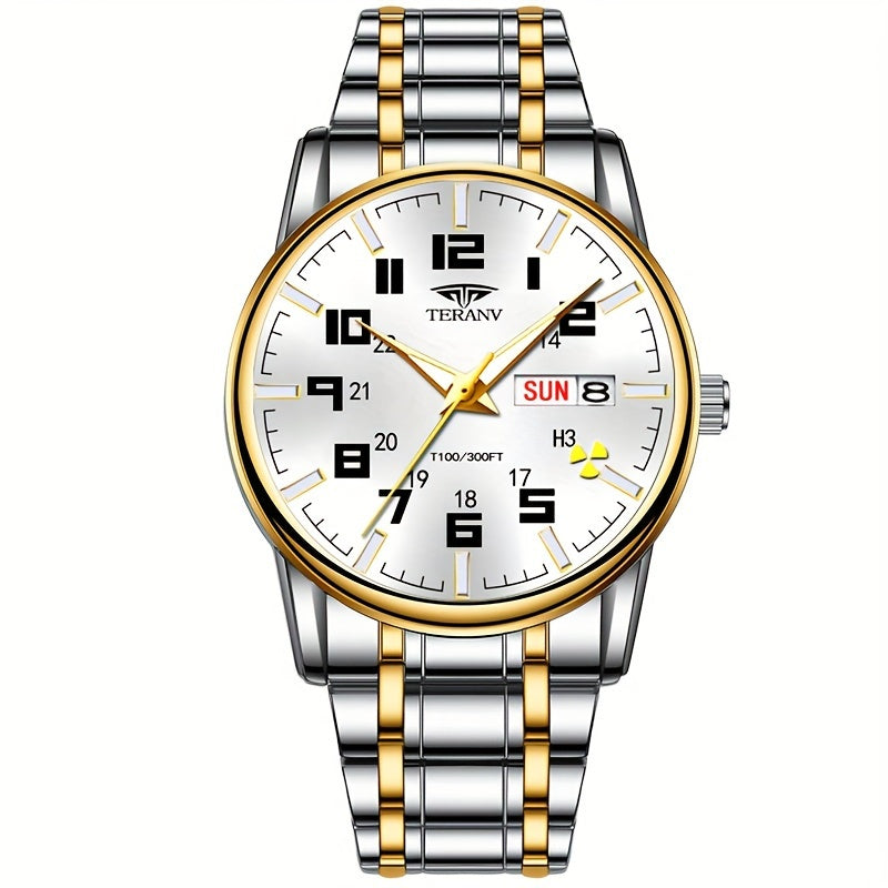 1pc New Stainless Steel with Digital Men's Watch Calendar Week Display Fashion Trend Life Travel Luminous Casual Sport Business Watch Ideal for Birthday Gifts Holiday Gifts Gifts