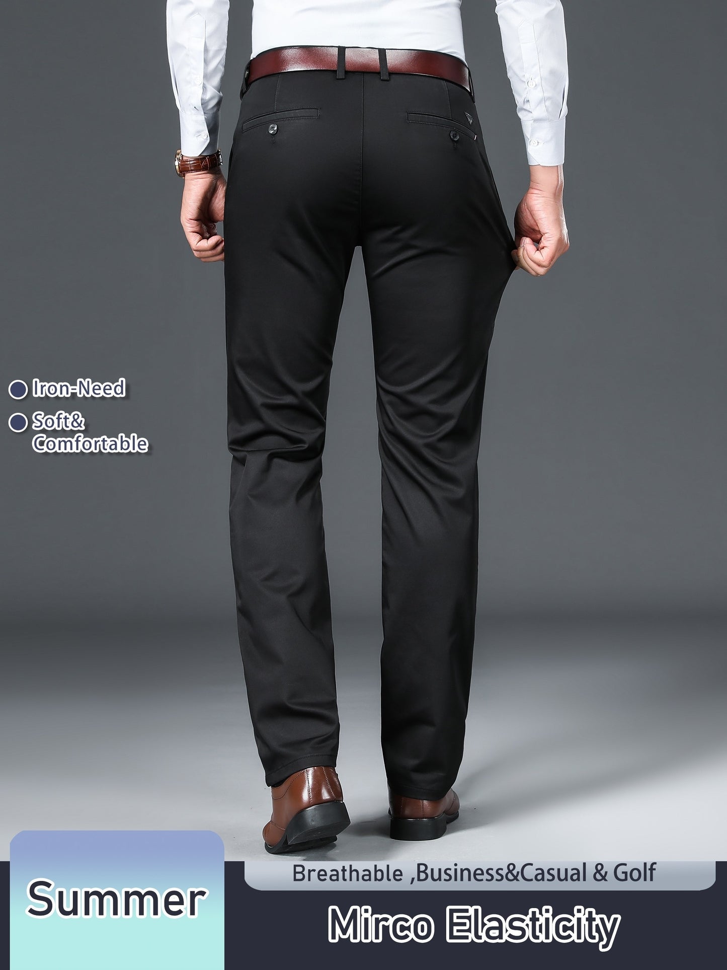 Men's Solid Color Straight Leg Business Style Cotton Blend Pants, Casual Comfy Breathable Outdoor Trousers As Gift