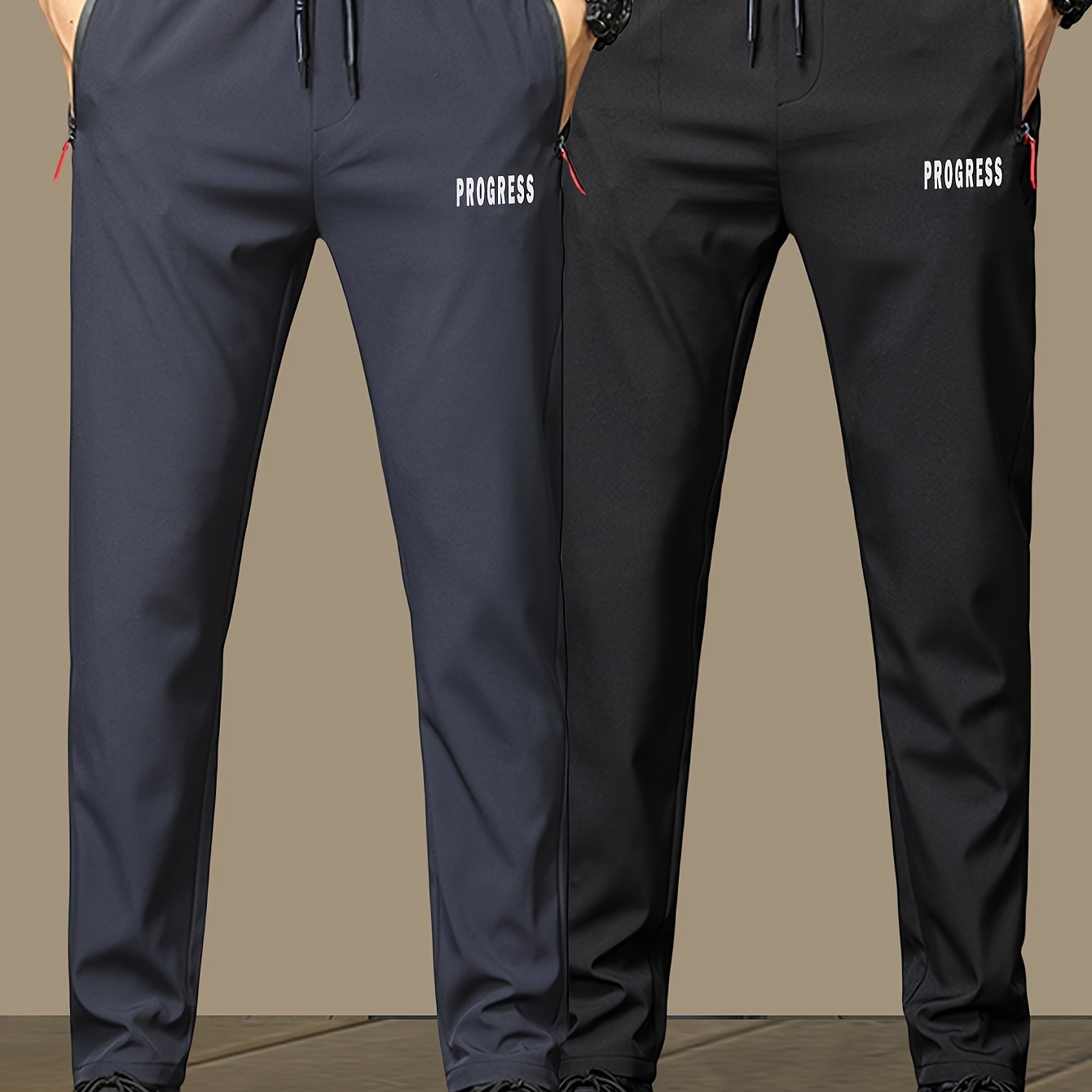 2pcs Men's Lightweight Joggers - Quick-Dry Breathable Polyester, Stylish "PRINCESS" Print with Drawstring Waist & Zipper Pockets, Black Casual Sweatpants for Casual Attire, Adjustable Comfort Pants | Stylish Print Joggers | S