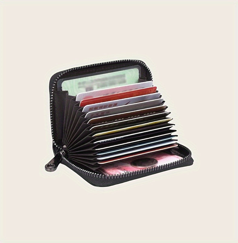 1pc Men'S Casual Faux Leather Wallet & Business Card Case, Black, Universal, PU Material, Smooth, Durable, Multi-Purpose, Large Capacity, with Multi-Card Slot, ID Card Bag, Zipper Pocket, Stylish, Safe, Anti-Degaussing, for D