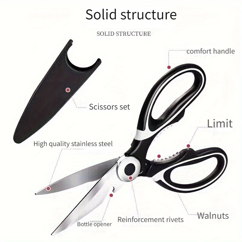 1pc, Kitchen Scissors, Poultry Shears, Kitchen Shears, Kitchen Fish Bone Scissors, Multifunctional Stainless Steel Chicken Bone Scissors For Duck Fish, Food Scissors, Kitchen Meat Scissors, Nut Opener, Bottle Opener, Kitchen