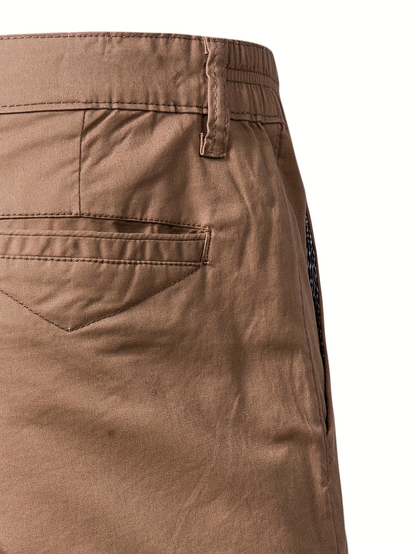 Men's Classic Fit Cotton Twill Flat Front Solid Chino Short With Slant Pockets And Elastic Waist