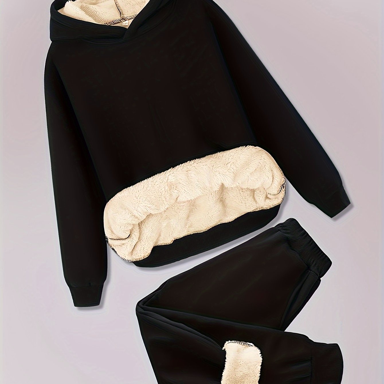 Two-piece set for children with velvet, new 2023 Men's hooded sweatshirt for medium and large children, thick and warm, fashionable and handsome, loose Men's winter clothing, black handsome sports and casual suit, thick coat,