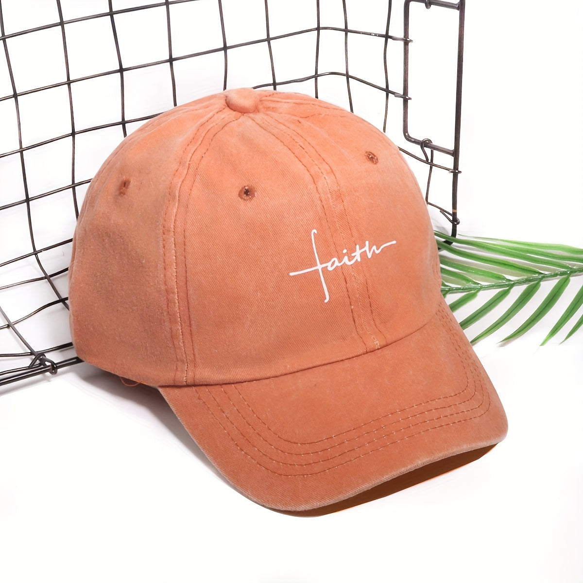 Vintage Street Style Water Wash Denim Polyester Baseball Cap, Faith Print, for Men, Women