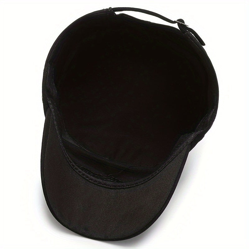 EDIKO Men's Cotton Flat Top Cap, Embroidered Adjustable Military Cadet Hat with Lightweight Toggle Closure, Hand Washable, Stretch Fit for New Year's Occasions - Solid Color Woven Cap