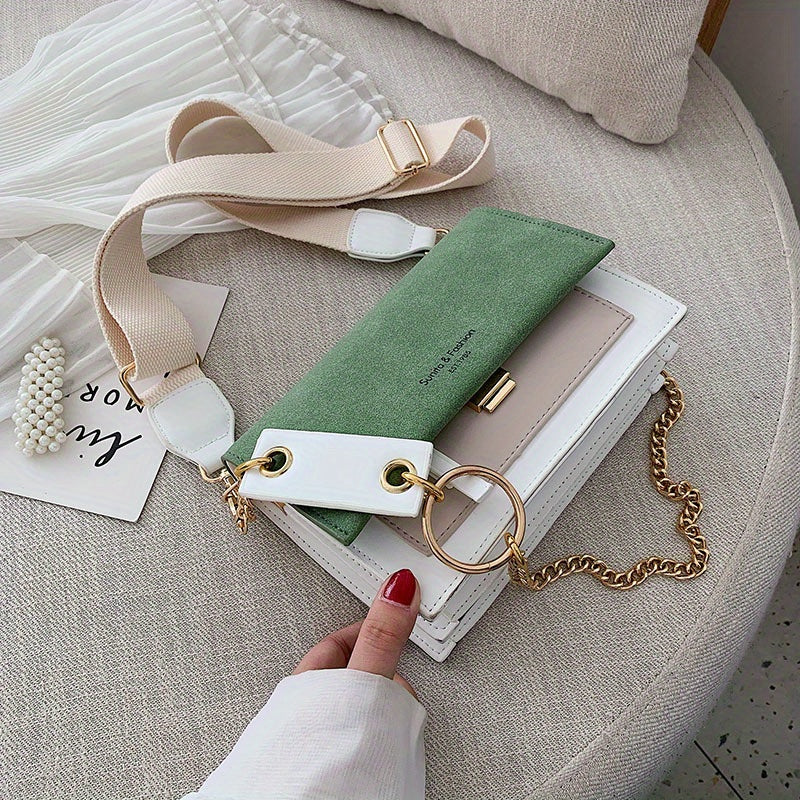 Chic Mini Crossbody Bag for Women - Stylish Synthetic Faux Leather with Golden Chain Strap, Buckle Closure, and Decorative Painted Edges - Perfect for Phone & Essentials