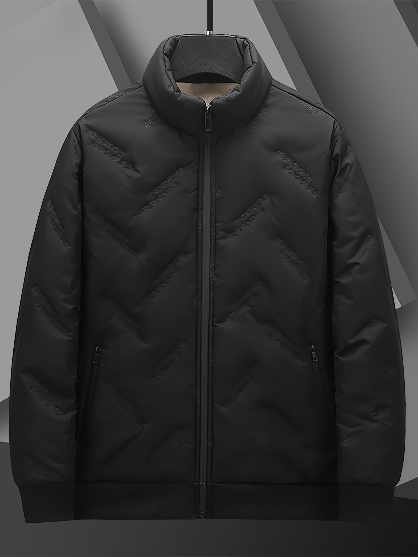 Men's Casual Warm Fleece Lined Jacket, Chic Zip Up Coat for Fall Winter