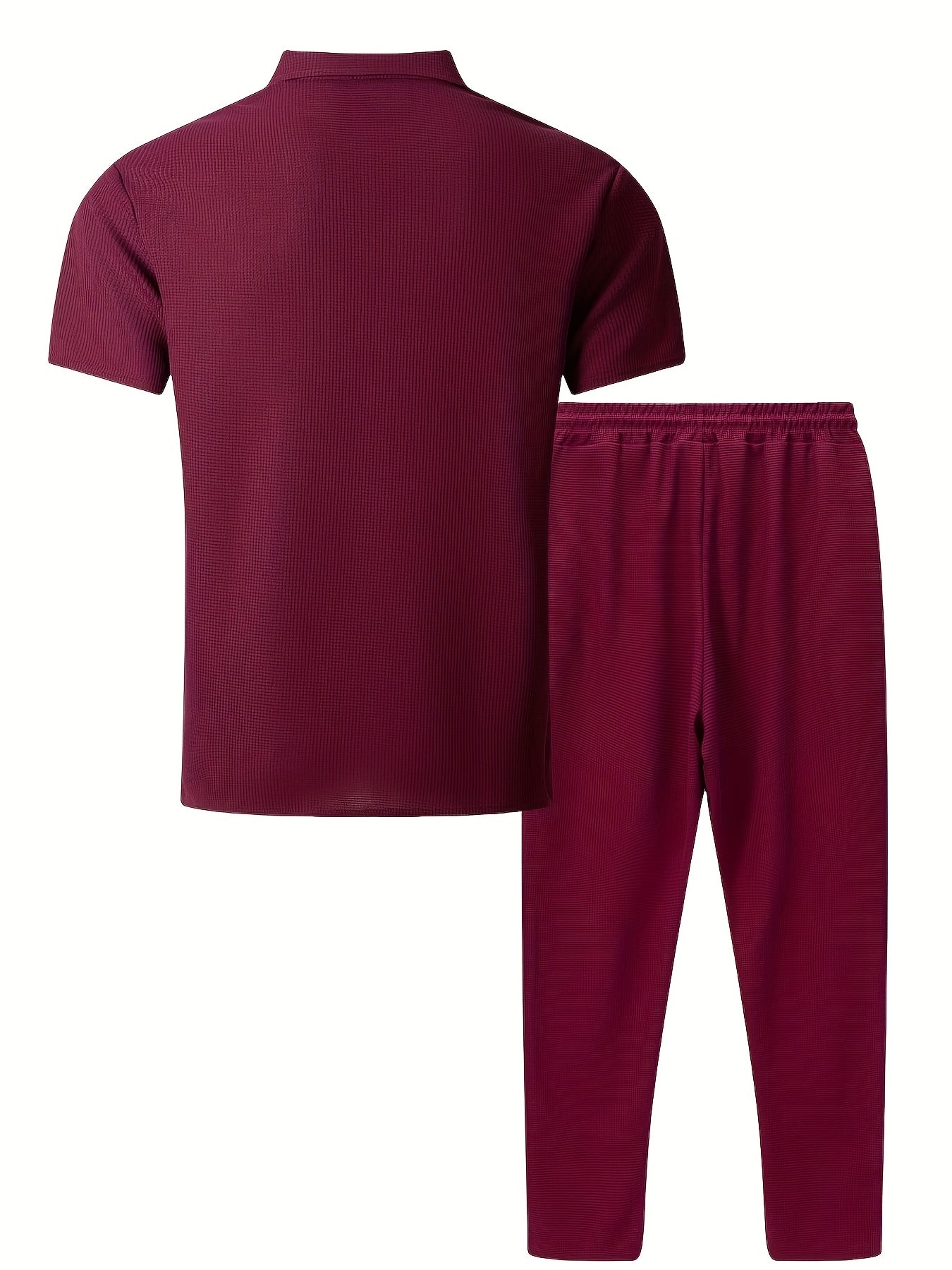 Men's Summer Two-Piece Set, Waffle Fabric Contrast Color with Pockets Short-Sleeved Shirt + Casual Trousers Suit, Leisure Light Business Vacation Daily Multiple Scenes
