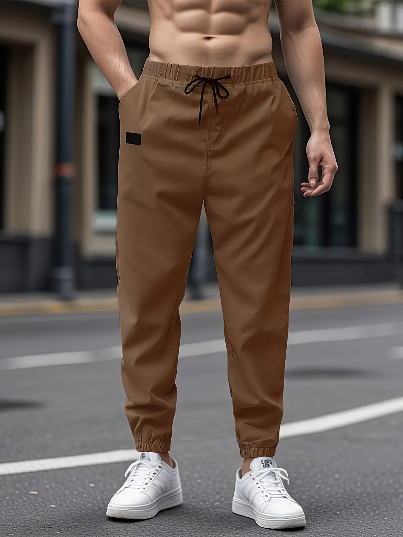 1pc Men'S Casual Cargo Pants, Solid Color Polyester Drawstring Waist, Non-Stretch Woven Fabric, Regular Fit, Polyester Lined, Perfect for Weekend Casual Wear