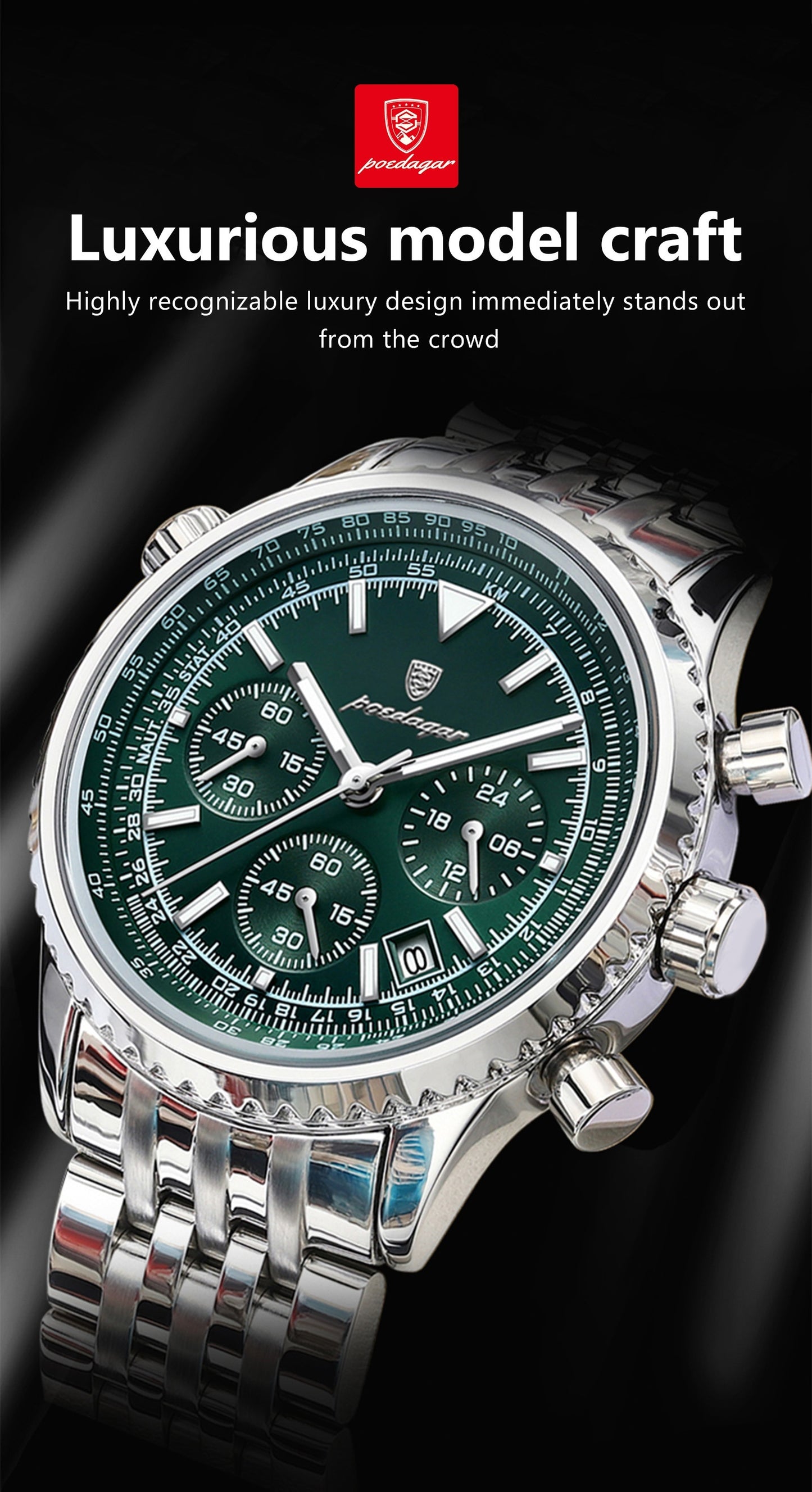 The New 2024 Waterproof Luminous Calendar Stainless Steel Chronograph Quartz Watch from Baida Is a High-End, Powerful, And Trendy Quartz Wristwatch for Men.