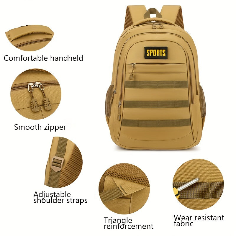 SPORTS Men's Casual Backpack - High-Capacity Camo & Solid Color Options, Durable Nylon, Ideal for Hiking, Travel & Students with Laptop Compartment