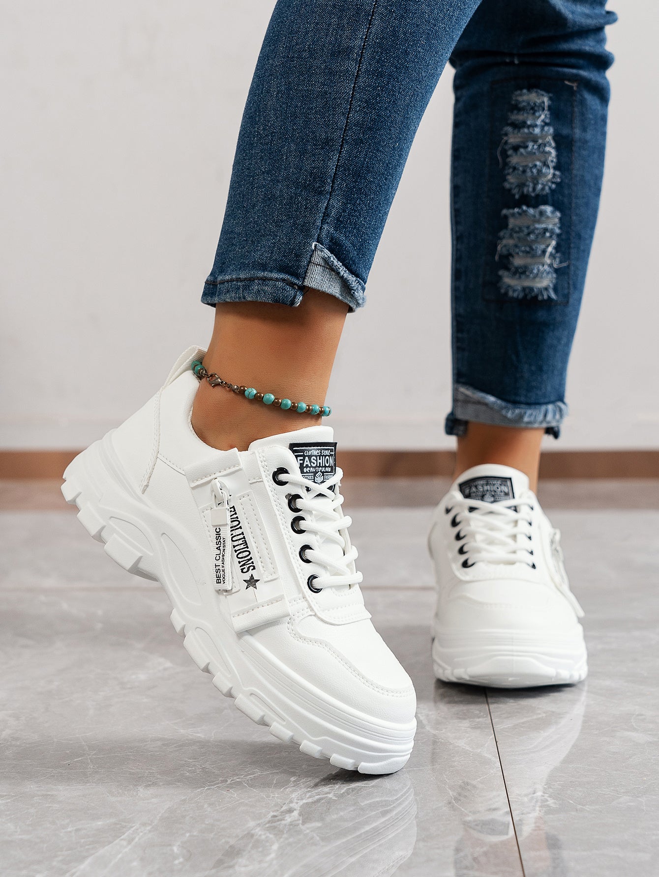 Women'S Breathable Knit Sneakers - Lightweight Thick Sole Casual Walking Shoes in White Black, Synthetic Cover Upper with Rubber Outsole, Lace-Up Low-Top Design for Indoor/Outdoor, Travel, Beach Shopping - Cute Gift for M
