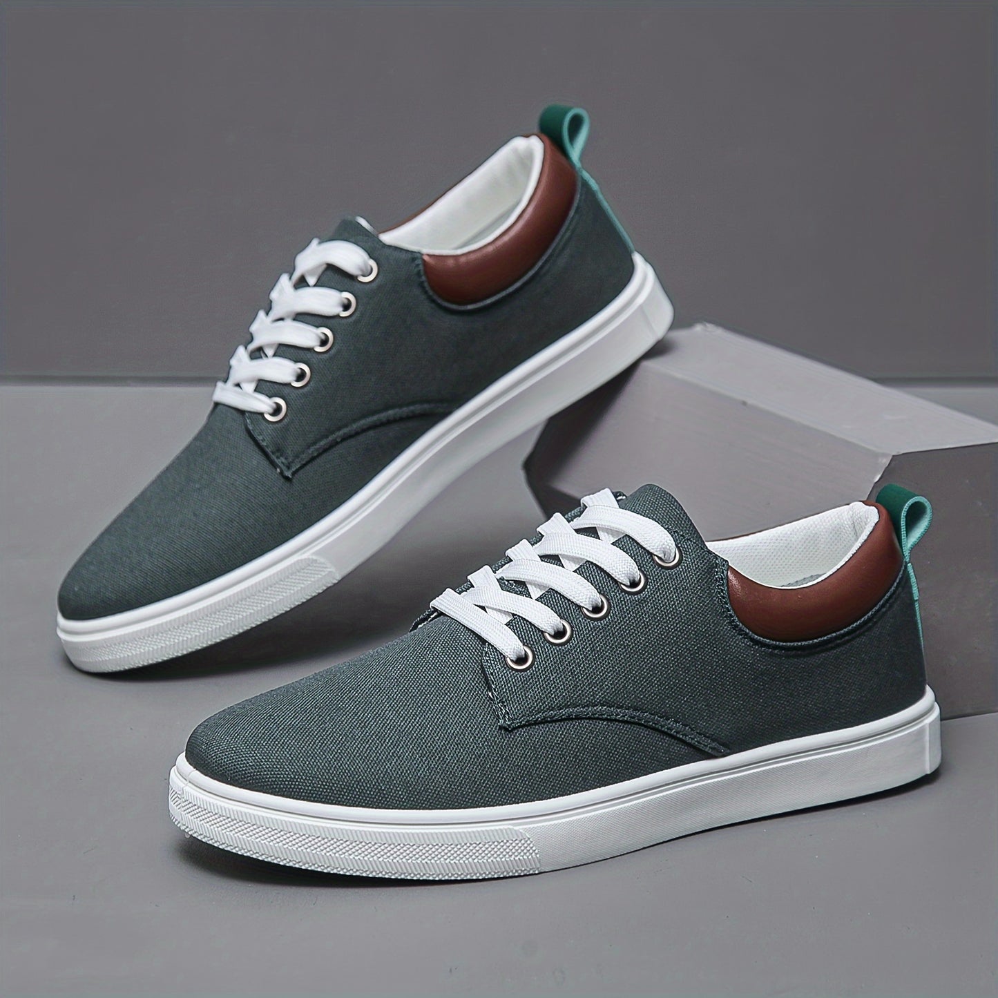 Men's Low Top Casual Canvas Skate Shoes, Breathable Lace-up Casual Flats For Outdoor Walking Driving, Men's Street Footwear