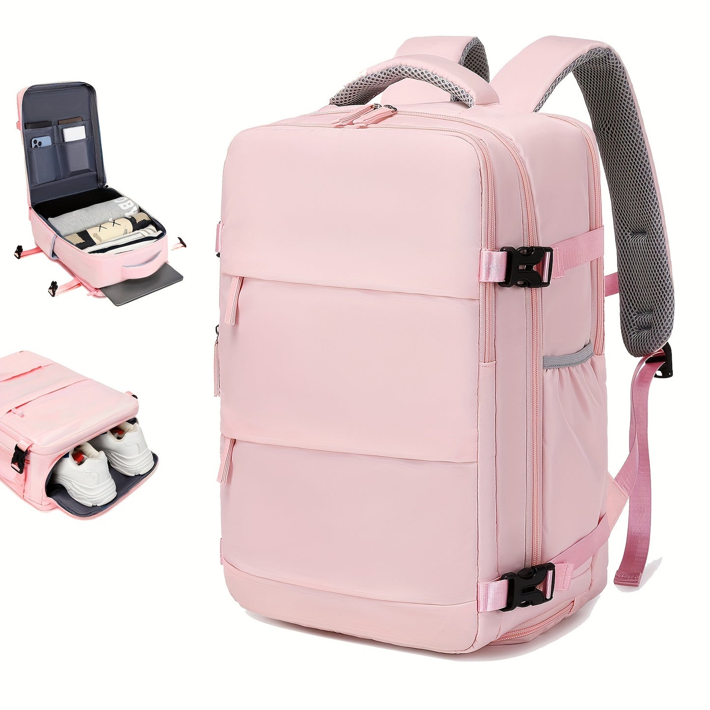 Airline-Approved 38.1cm Laptop Travel Backpack for Women, Light Blue Polyester with Adjustable Straps, Shoe Compartment & USB Charging Port - Ideal for School & Work Trips, Laptop Bag