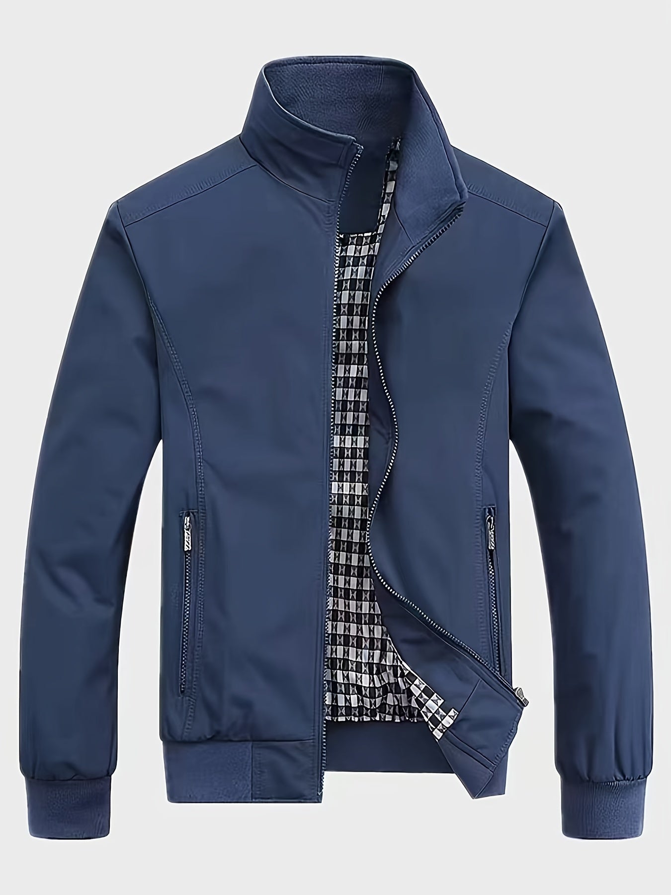 Men's Long Sleeve Zip Up Stand Collar Coat, Business Stand Collar Jacket With Zipper Pockets, Spring Autumn Men's Clothing