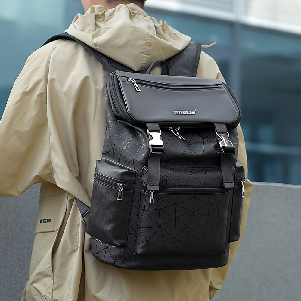 Unisex Backpack with Crocodile Texture, Large Capacity, Anti-Theft, Multi-Compartment, Fits 14-inch Laptop, Casual Travel Business Commute, Minimalist Style, No Battery - Black