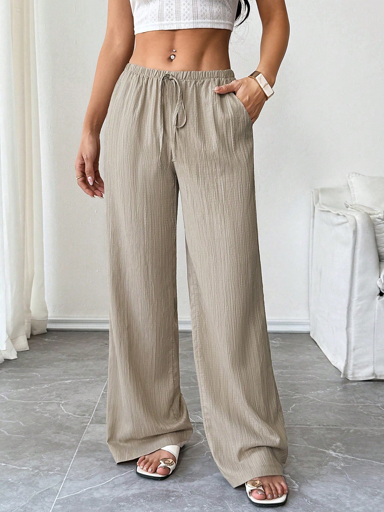 Women's High-Waisted Wide Leg Belted Pants for Spring Summer