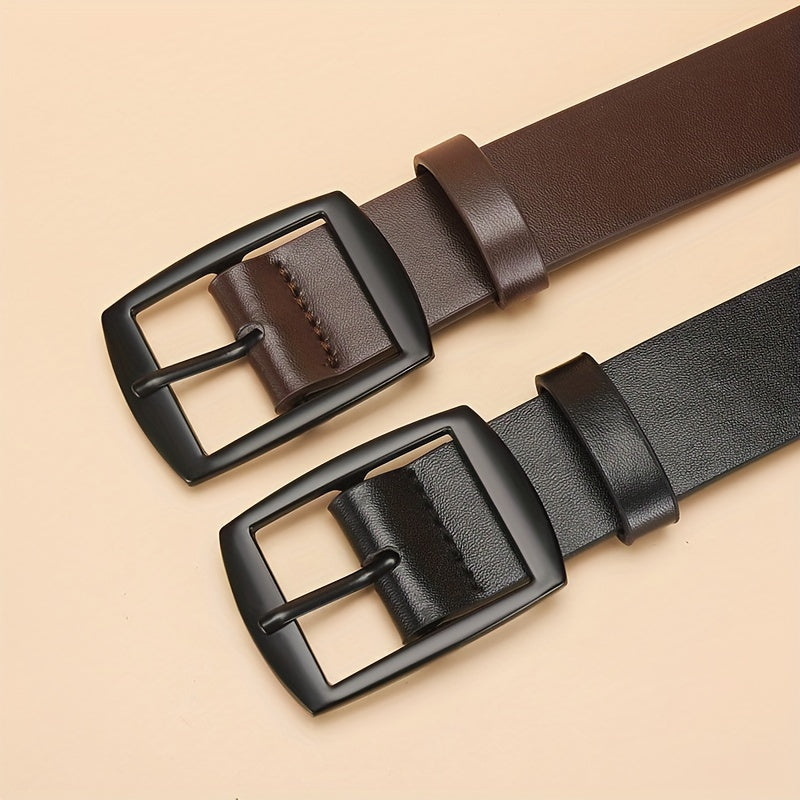 LJSQ Men's Faux Leather Belt - Casual Style Square Alloy Buckle - Adjustable Comfort Fit for Daily Wear & Business - 1pc