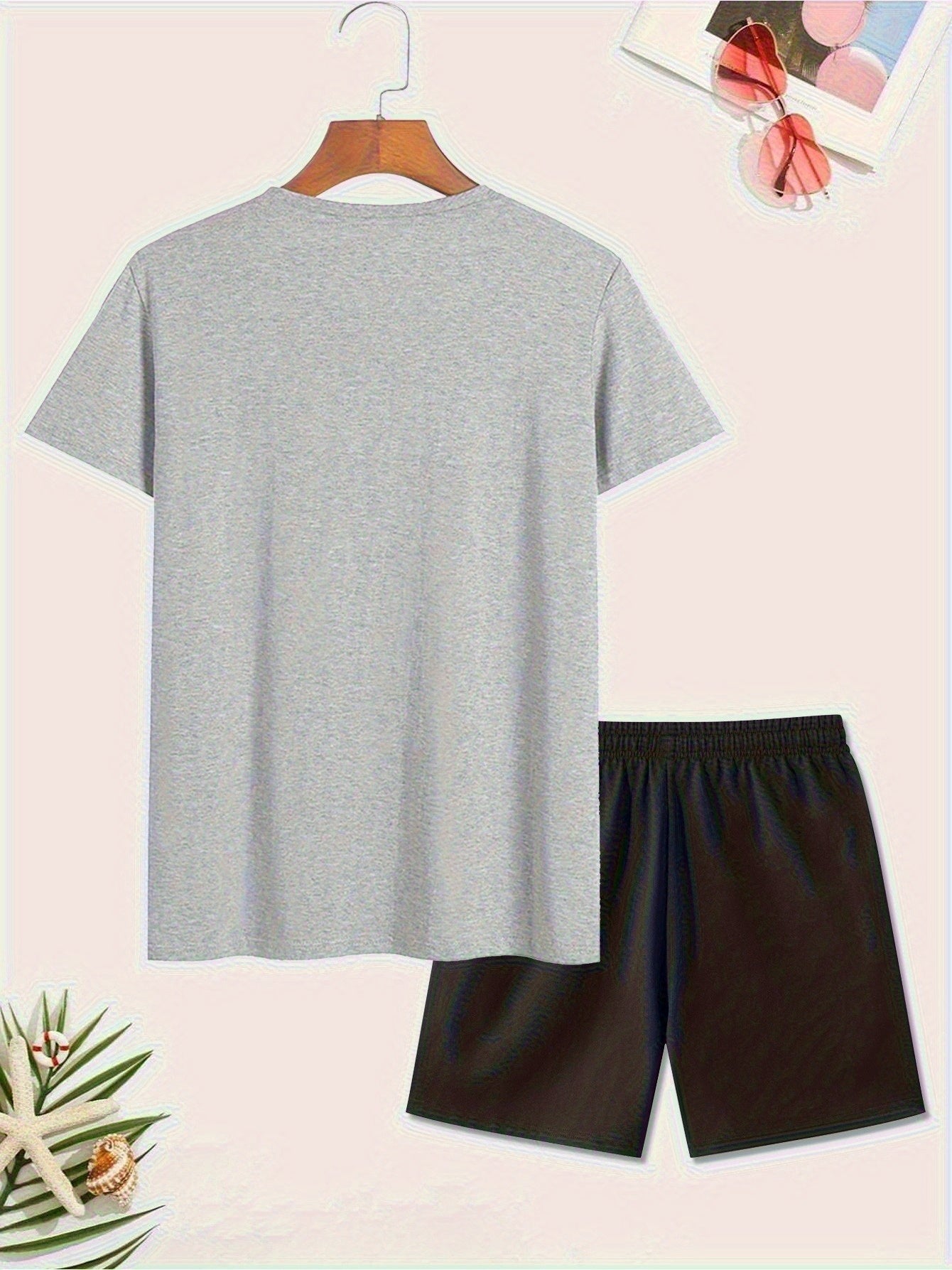 New Summer Men's Printed 2pcs Fashion Casual Suit, Round Neck Short Sleeve T-shirt and Waistband Shorts Set
