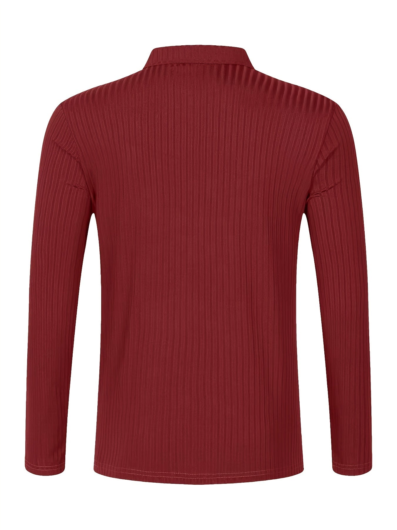Men's Casual Sports Ribbed Long Sleeve Zipper Lapel Golf Shirt, Spring And Fall