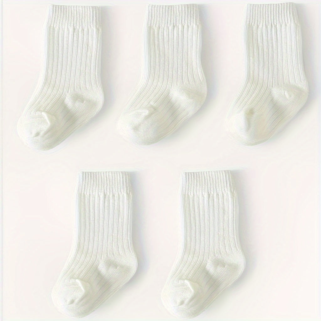 5-Pack Unisex Baby Toddler Mid-Calf Socks, Breathable Polyester Knit, Non-Slip, Hand Wash Only, All-Season Sports Socks