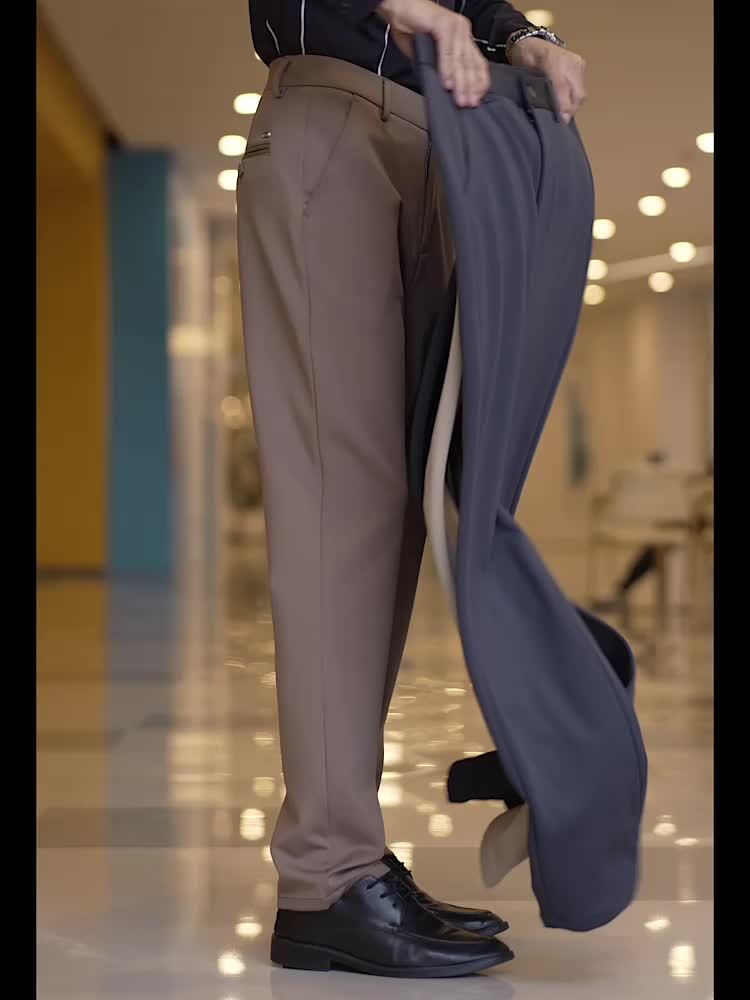 Men's Casual Pants, Autumn Polyester Blend, Regular Fit, Solid Color, Button Detail, Slim Fit, Standard Length, Men's Fashion, Trousers for Men