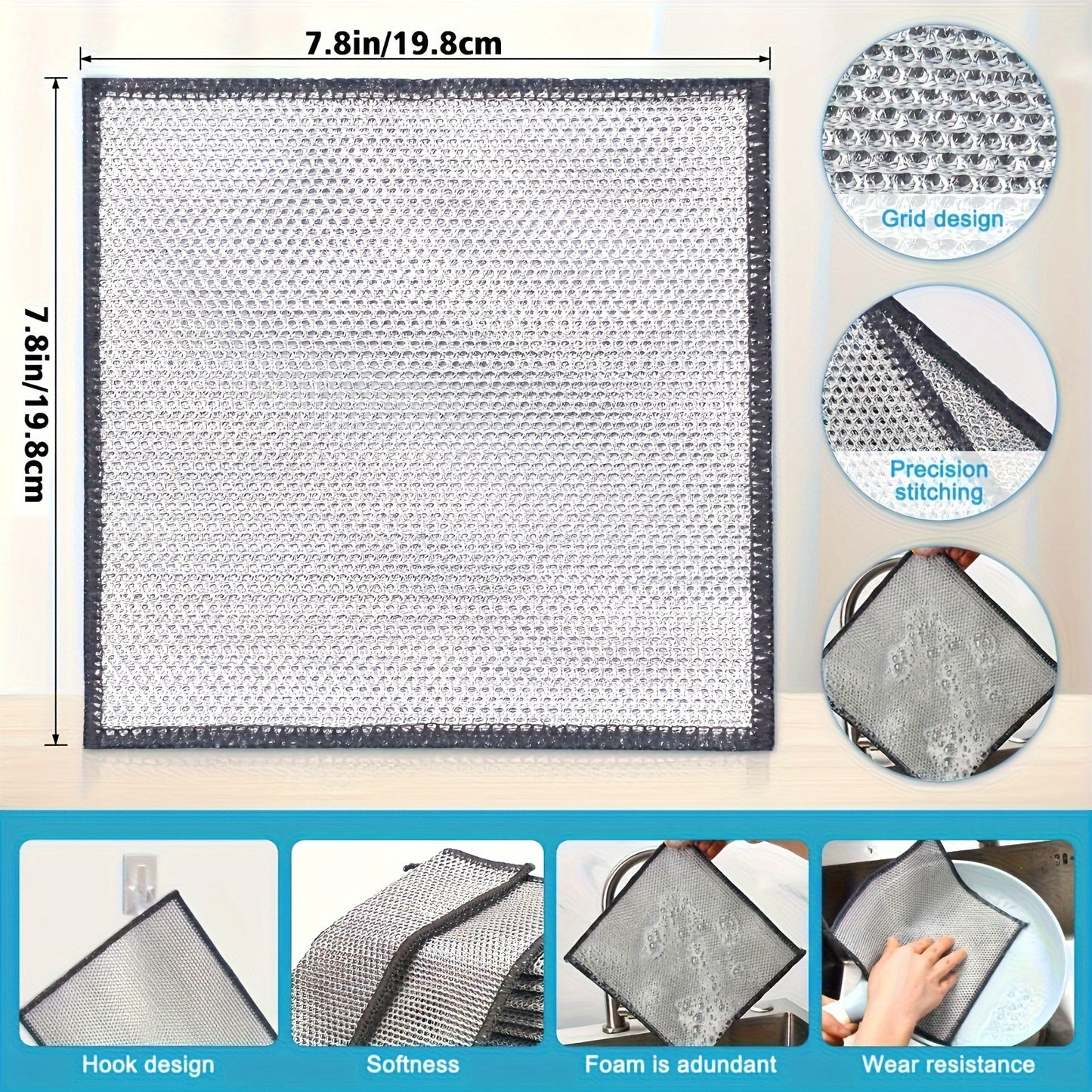 20/10/5 Pack Ultra-Fine Mesh Non-Stick Oil-Free Cleaning Cloths, Reusable & Highly Absorbent, Gentle on Surfaces, Space-Themed Knit Fabric, Solid Color, Hand Wash, for Kitchen Stove, Sink, Pots, Range Hood - Modern Christmas
