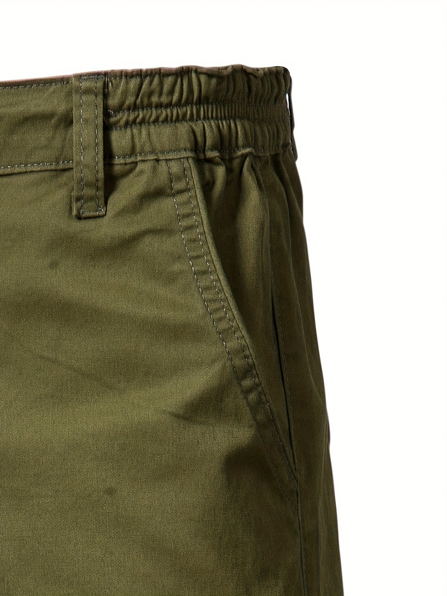 Men's Classic Fit Cotton Twill Flat Front Solid Chino Short With Slant Pockets And Elastic Waist