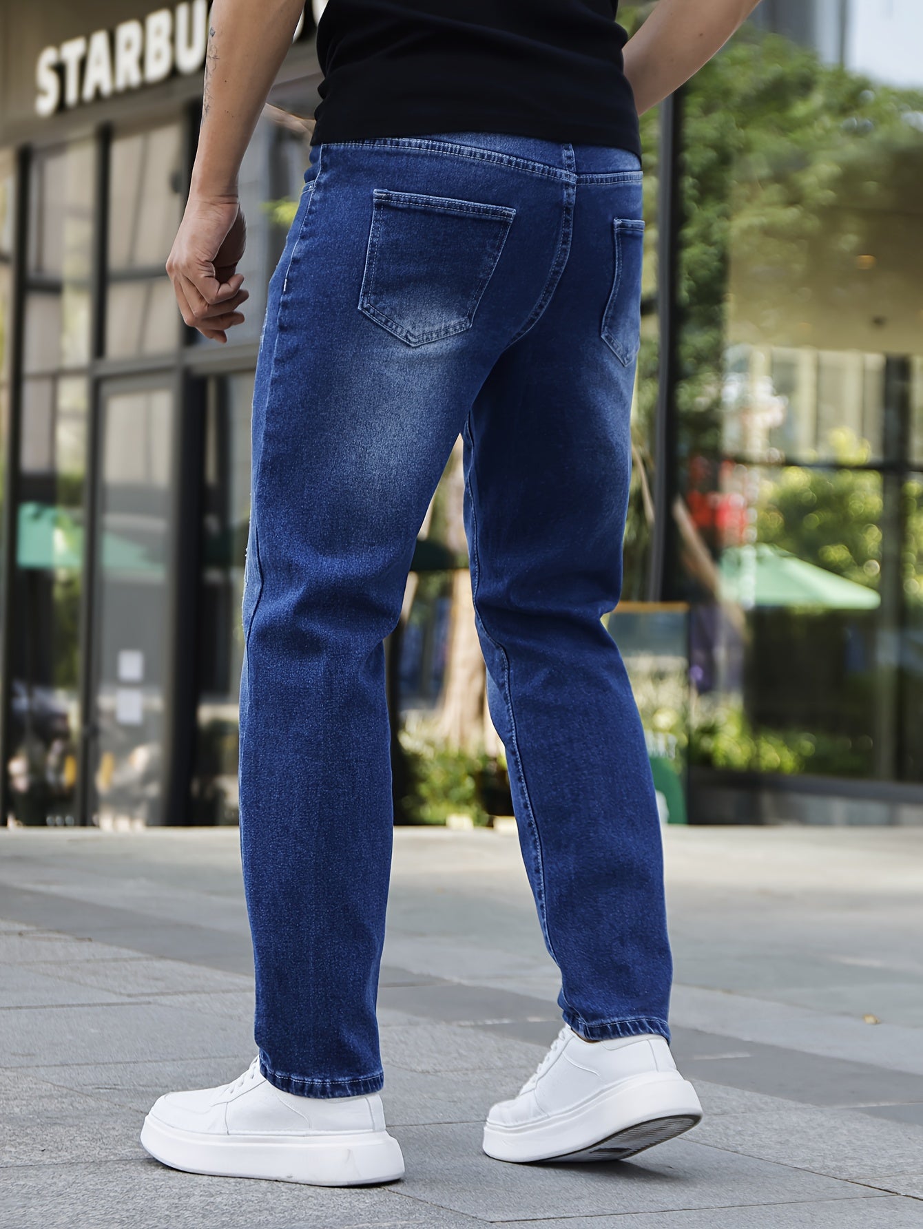 Men's Classic Slim Fit Jeans - Stretch Denim, Versatile for All Seasons, Solid Color