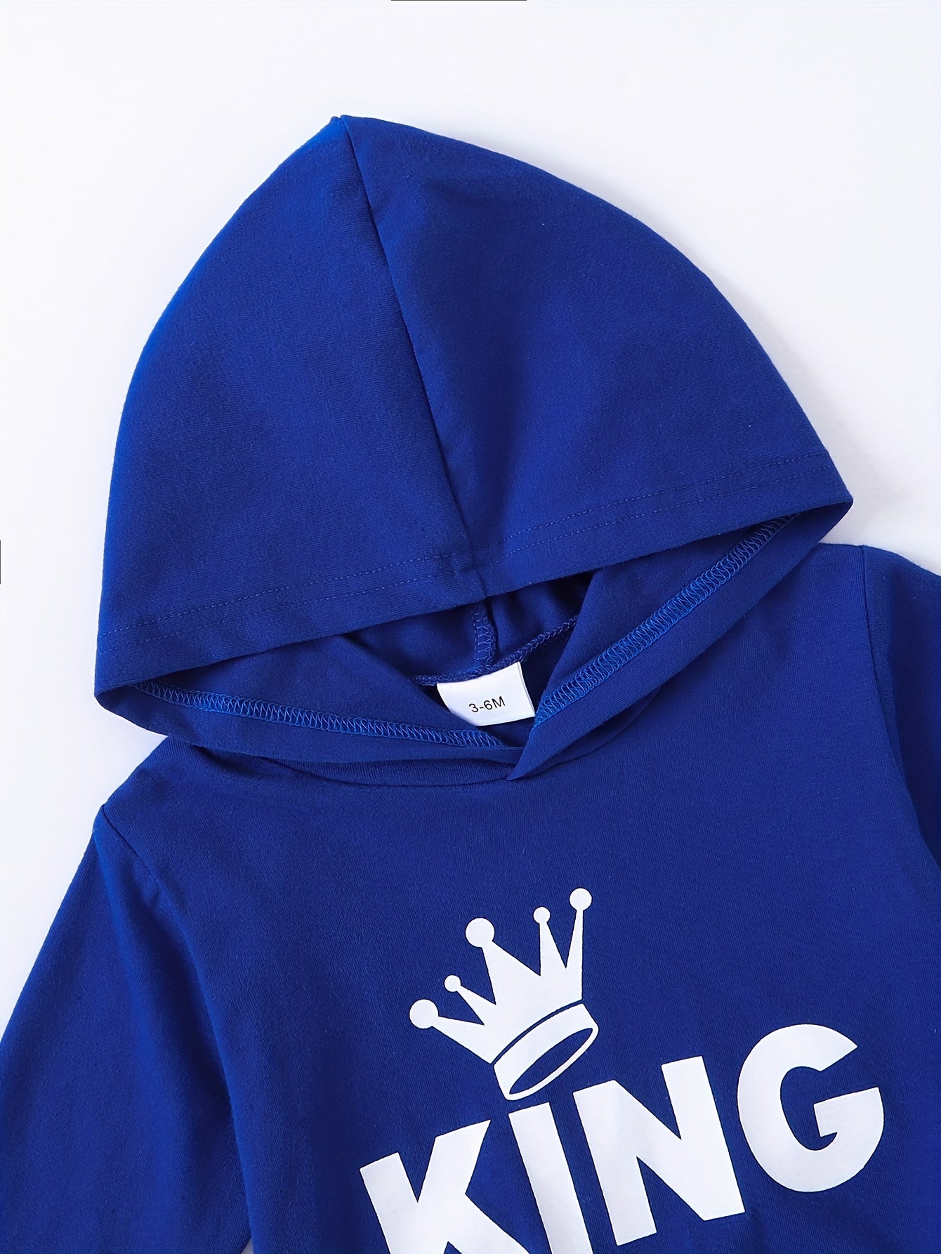 2 հատ Baby Boy's Casual Fashion Outfit Hooded KING Print երկարաթև մարզաշապիկ + շալվար բացօթյա հավաքածու