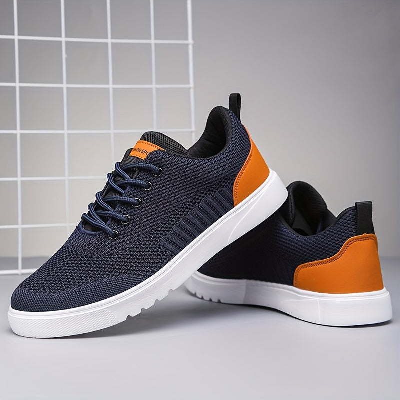 Men's Trendy Woven Knit Breathable Skate Shoes, Comfy Non Slip Lace Up Sneakers For Men's Outdoor Activities