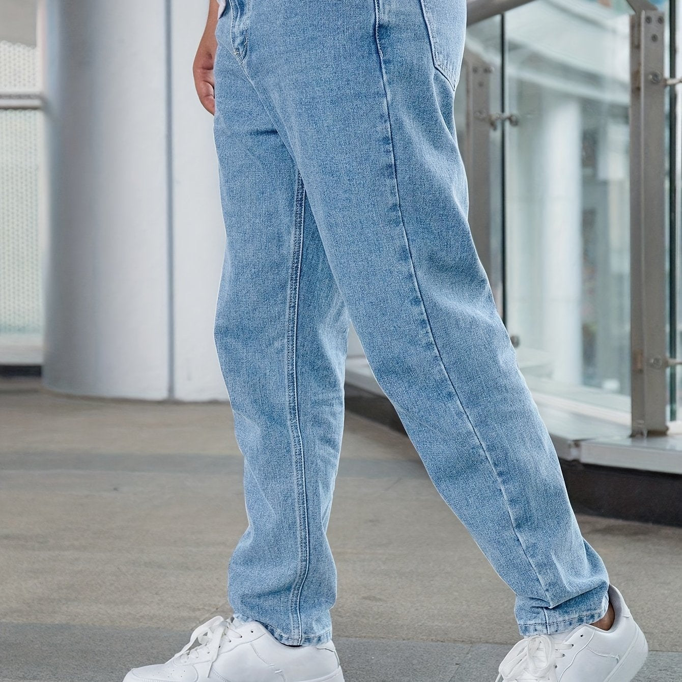 Men's Classic Straight-Leg Denim Jeans - Casual Style, Non-Stretch, Machine Washable, Solid Light Blue, Cotton/Polyester Blend, All-Season Wear, Comfortable Clothing|Timeless Style|Nonstretch Jeans