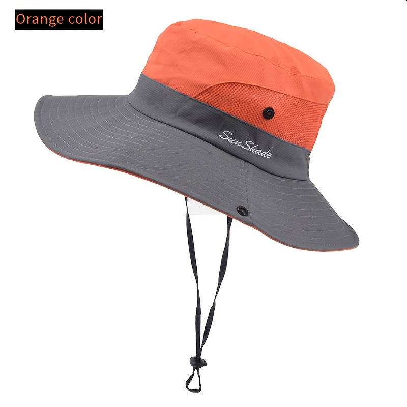Women's Dual-Tone Sun Hat with Ponytail Hole - Breathable Mesh, Waterproof, Wide Brim for Beach & Fishing, Perfect for Spring, Summer & Fall