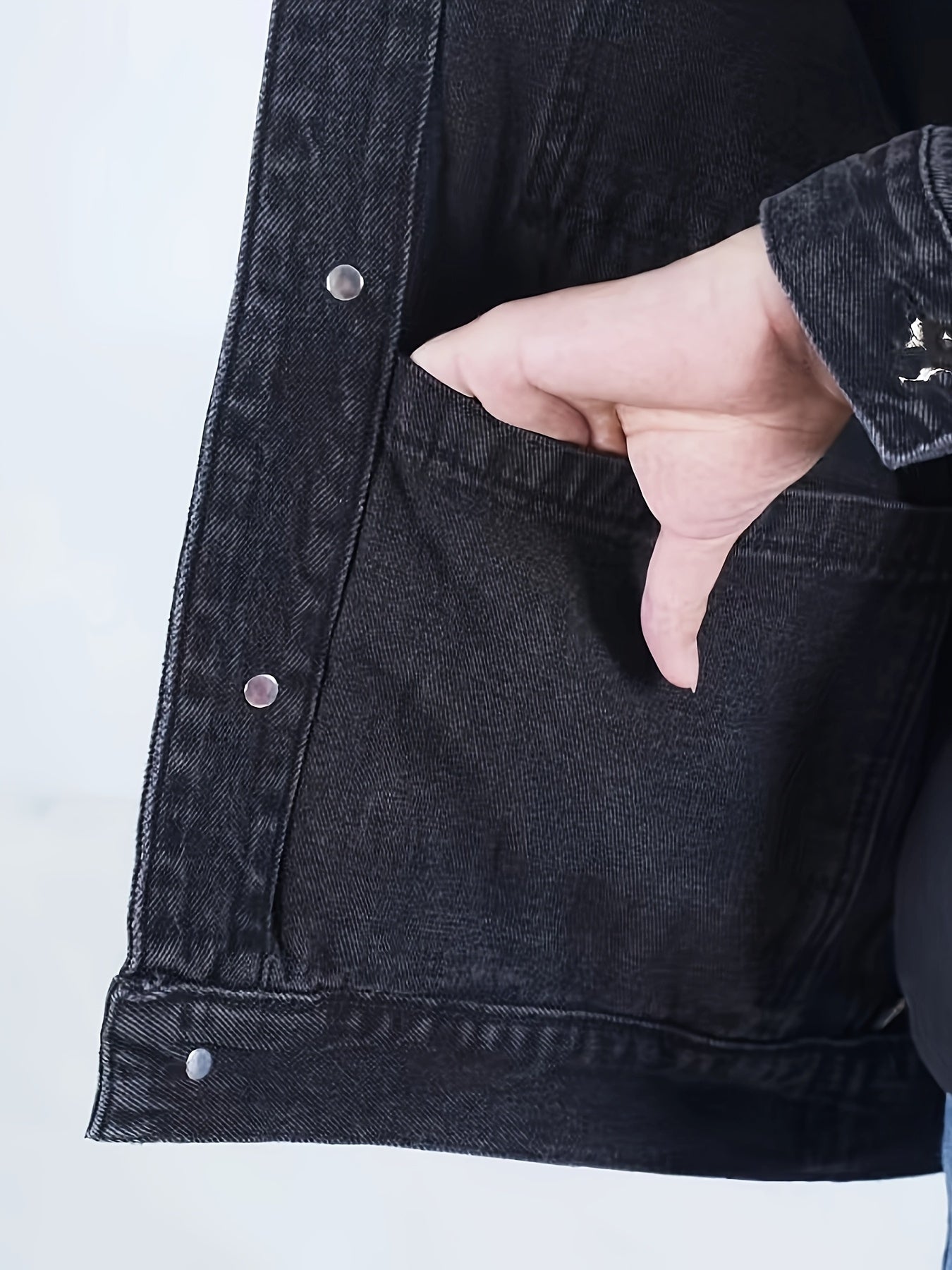 Men's Spring/Autumn Denim Jacket - Casual Chic Style, Black Blend with Red Accents, Button-Up with Flap Pockets, Long Sleeves, Ideal for Hiking & Casual Attire, Outdoor Apparel|Classic Denim Style|Durable Fabric
