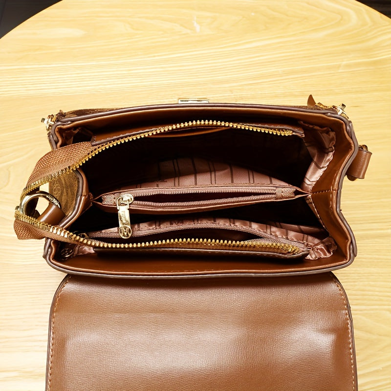 Vintage PU Handbag, Retro Turn Lock Handbag, Women'S Fashion Handbag & Purse