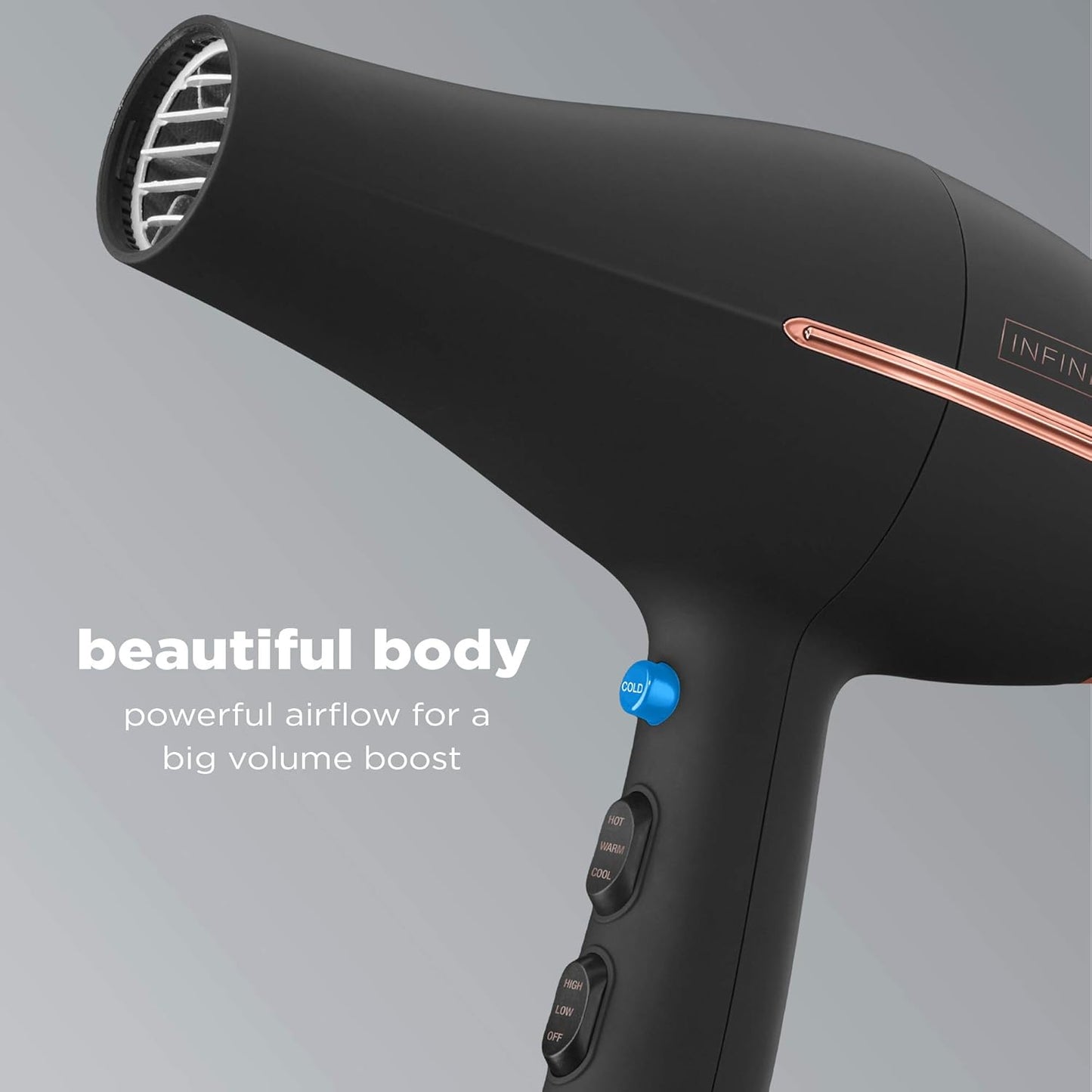 INFINITIPRO by CONAIR Hair Dryer with Diffuser | AC Motor Pro Hair Dryer with Ceramic Technology | Includes Diffuser and Concentrator | Black | Packaging May Vary