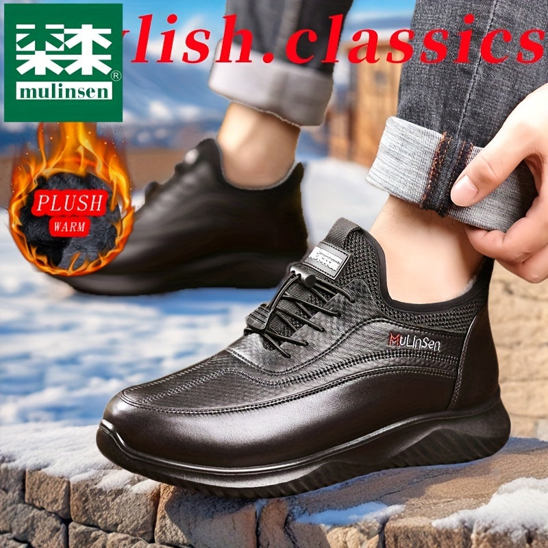 Mulinsen Men's Winter Snow Boots - Warm Fleece Lined, Anti-Slip, Durable Lace-Up Ankle Hiking Shoes with Elastic Shoelaces for Outdoor Adventures, Mulinsen