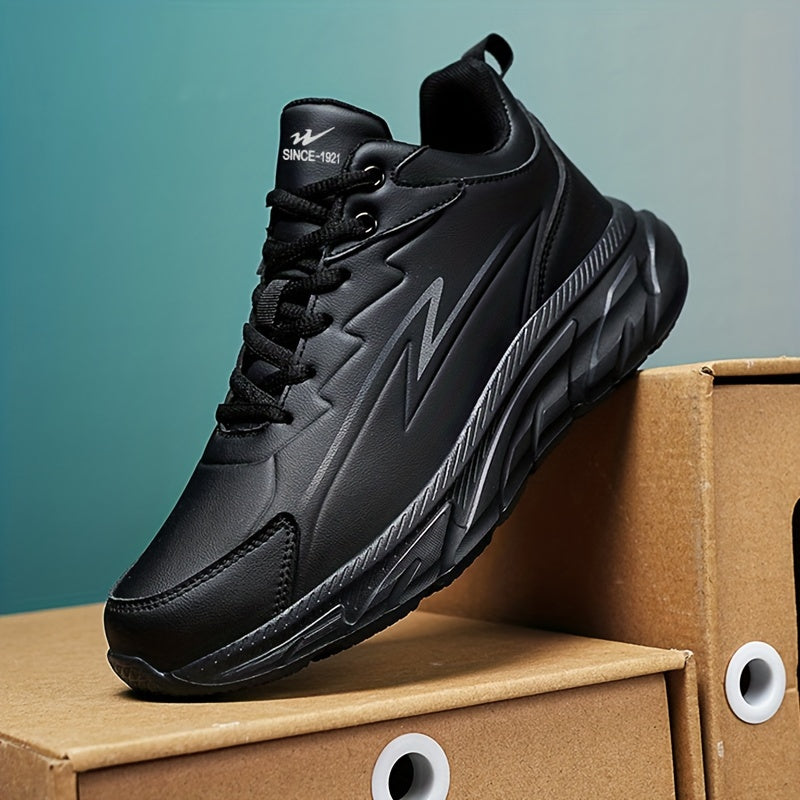 Men's Black Road Running Shoes - Casual Sporty Style, Durable Rubber Sole, Comfortable Fabric Lining, Low-Top Lace-Up Sneakers for All Seasons, Athletic Footwear|Lowtop Sneakers|Comfortable Lining