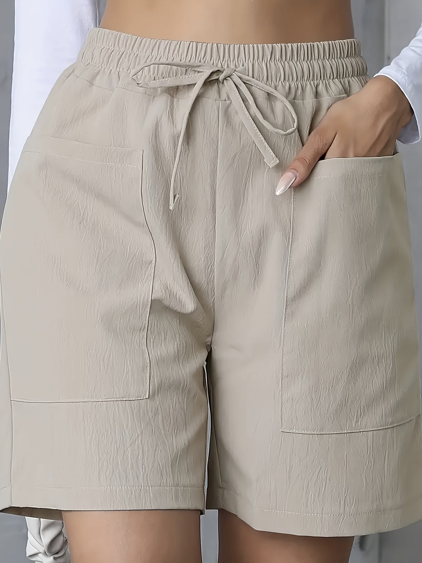 Women'S Vacation Elegant Casual Solid Color Polyester Short Pants, Regular Contour, Non-Stretch, with Pocket, for Spring, Summer, Fall