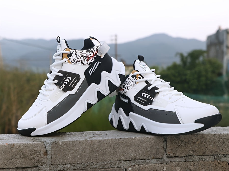 Men'S Stylish High-Top Sneakers with "WOD" Logo - Comfortable, Non-Slip Lace-Up Athletic Shoes for Outdoor Activities, All-Season Wear, Casual Sports Style, Rubber Sole, Fabric Upper, Casual Athletic Shoes Stylish High Top