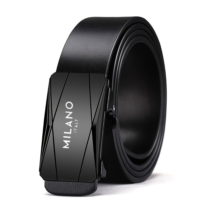 1pc Milano Italy Men's Automatic Buckle Belt - Black Faux Leather, Classic Design for Jeans & Dress Pants, Perfect Gift for Dad or Husband, One Size Fits All