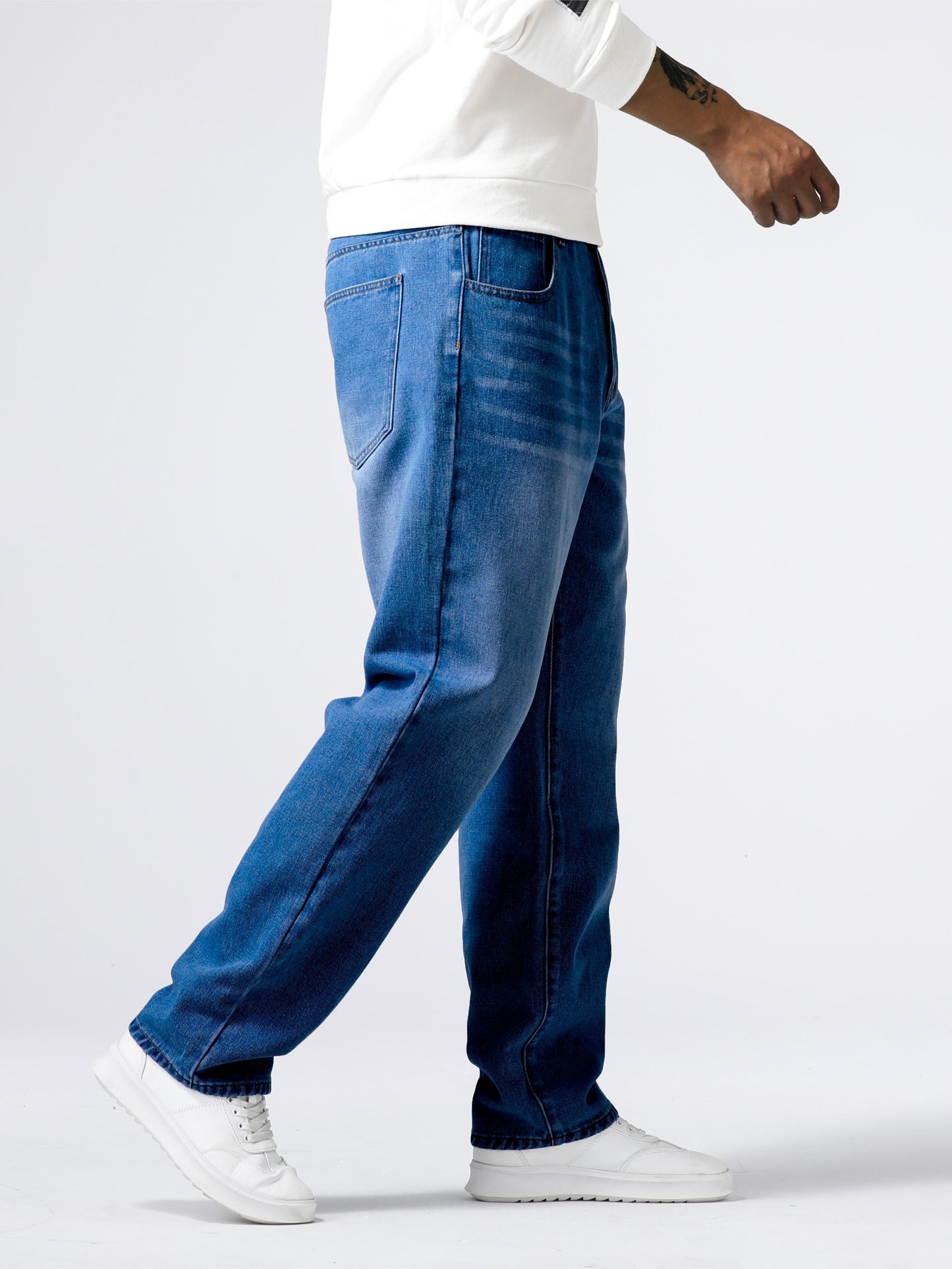 Loose Fit Straight Leg Jeans, Men's Casual Street Style Distressed Denim Pants For All Seasons