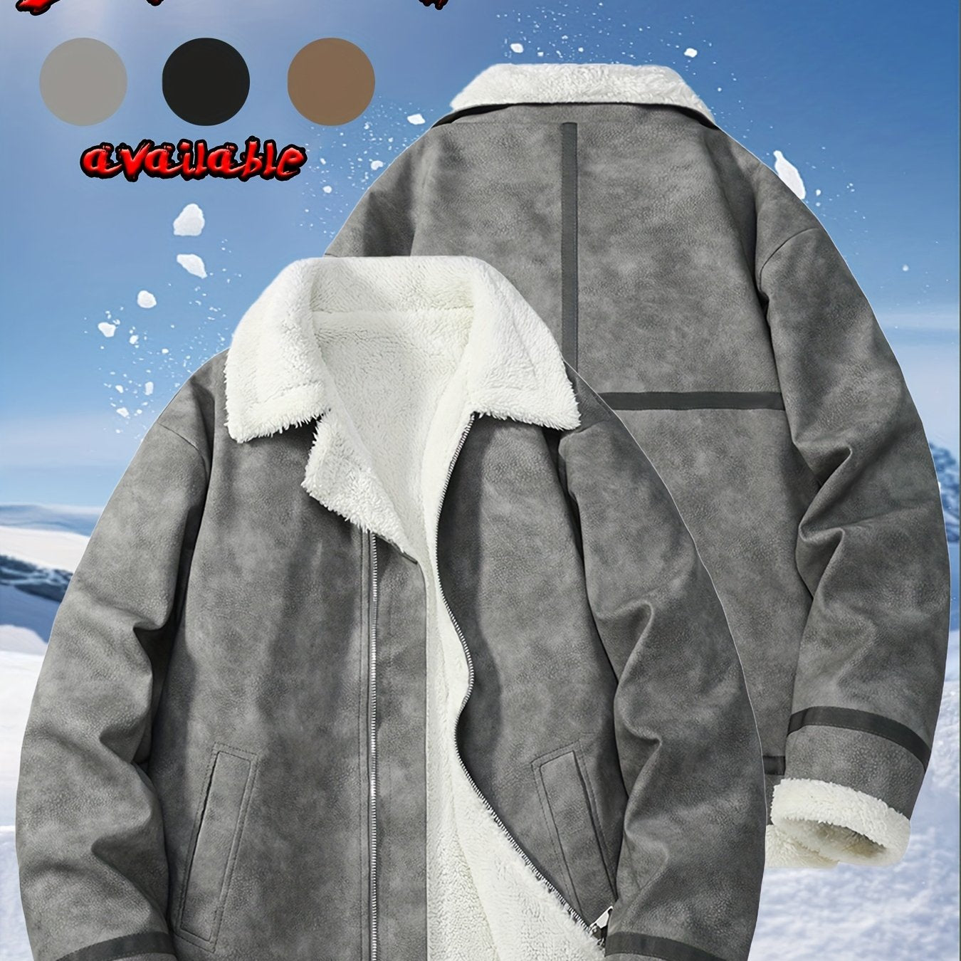 Men's Heavy-Duty Winter Bomber Jacket with - Full-Zip Workwear Coat, Collar & Full-Zip Front, Full-Zip Closure (No Bulk), Golden-Tone Button-like Closure, Hand Washable - Tan/Beige/Brown/Pink/Gray/Purple