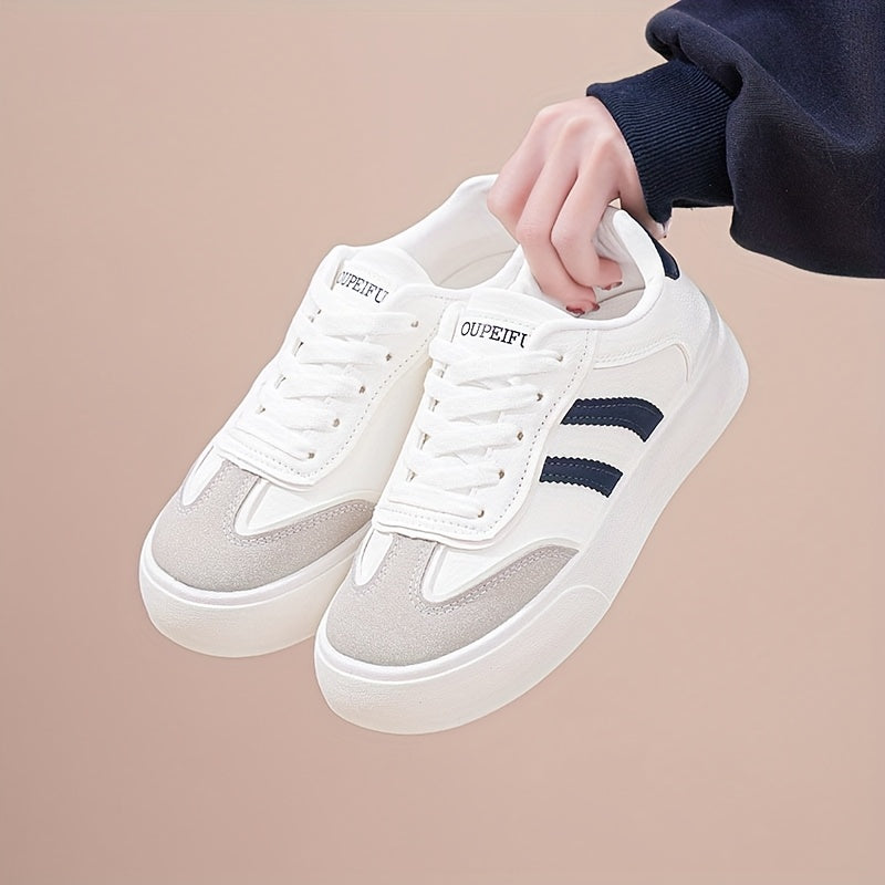 2024 New Arrival Women'S Casual Sneakers with Stripes, All-Season, Low Top, Lace-Up Closure, Plain Toe, Man Made Upper, Fabric Inner, PVC Sole, Non-Woven Fabric Insole