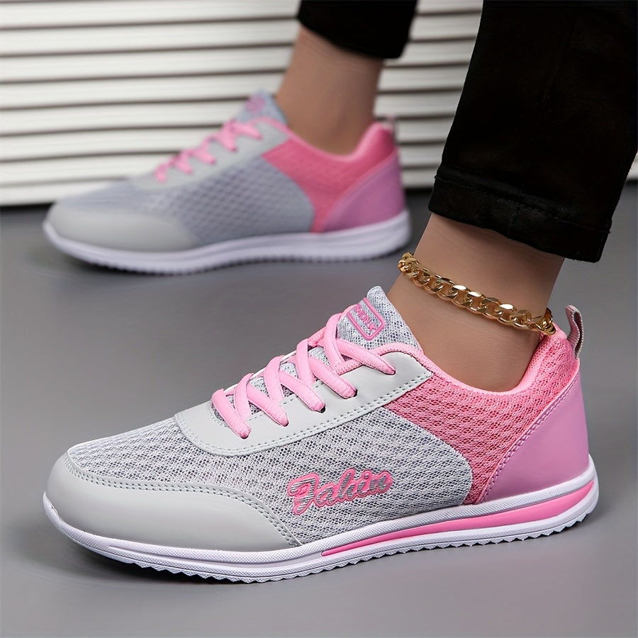 Women'S Breathable Lightweight Running Shoes - Black Pink Checkered Design, Low-Top Lace-Up Sneakers with EVA Sole for Casual, Travel Light Jogging, All-Season Comfort, Ladies Sneakers, Stylish Sportswear, Cushioned Suppo
