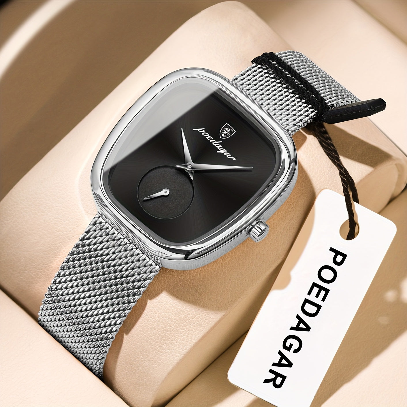 POEDAGAR Elegant Women's Quartz Watch - Waterproof, Stainless Steel Mesh Band, Rose Golden Square Dial, Black Strap, Perfect for Parties & Casual Attire, Stylish Timepiece | Elegant Design | Mesh Strap Watch, Watch Accessorie
