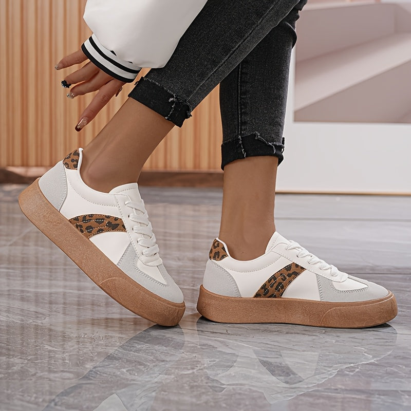 Women'S Striped Lace-Up Sneakers, Low Top Casual Shoes, All-Season Comfortable Lightweight Footwear, Plain Toe, Polyurethane Upper, Fabric Inner, Rubber Sole, Fabric Insole