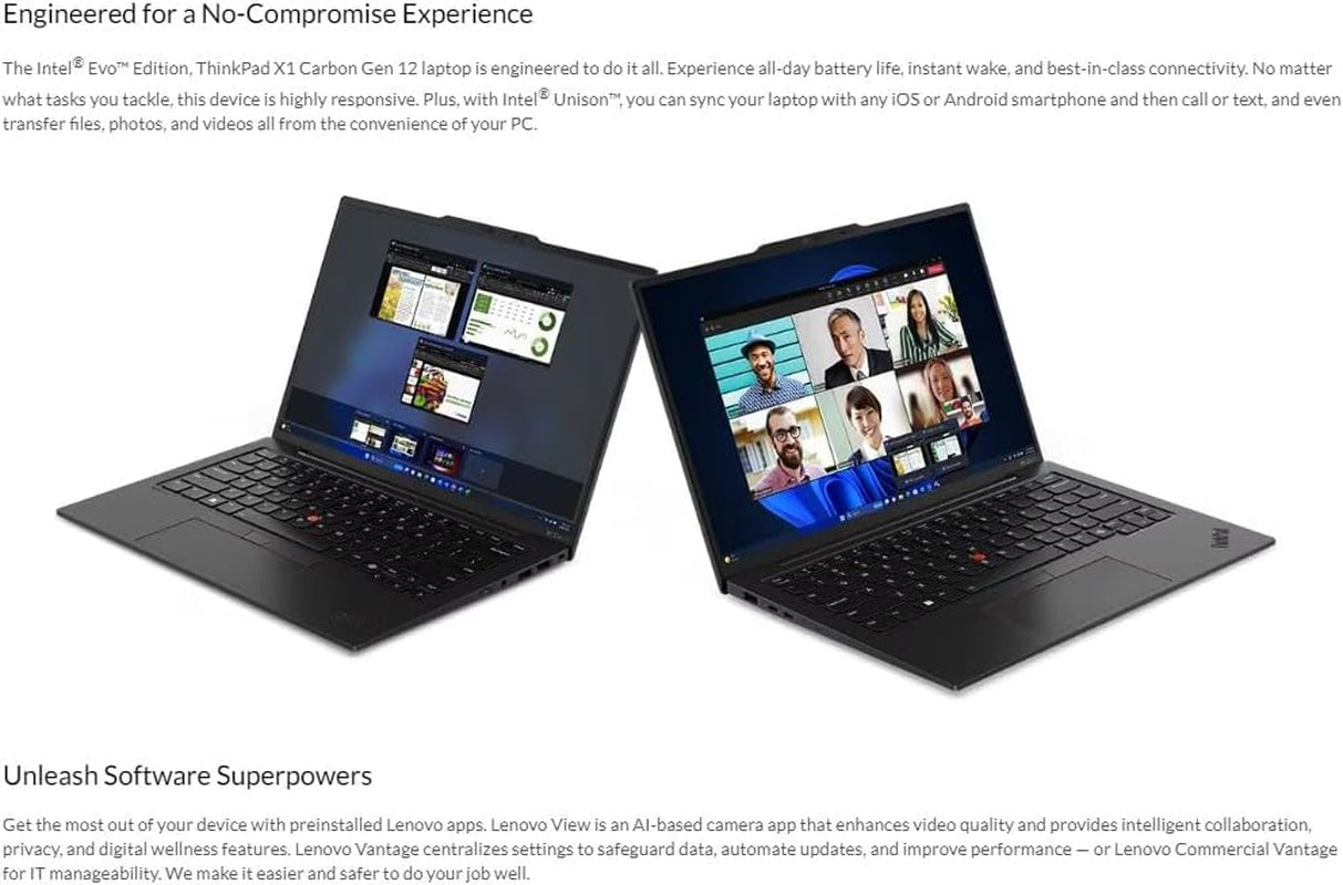 Lenovo Gen 12 Thinkpad X1 Carbon Laptop with Intel Ultra 7 165U Vpro Processor, 14" WUXGA 100% Srgb Touchscreen, 32GB 6400Mhz RAM, 1TB Gen4 Performance SSD, FHD+ IR+ RGB Camera, and Windows 11 Pro